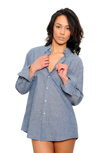 Women's Chambray Long Sleeve Shirt - Haberdasher - Clothing Boutique