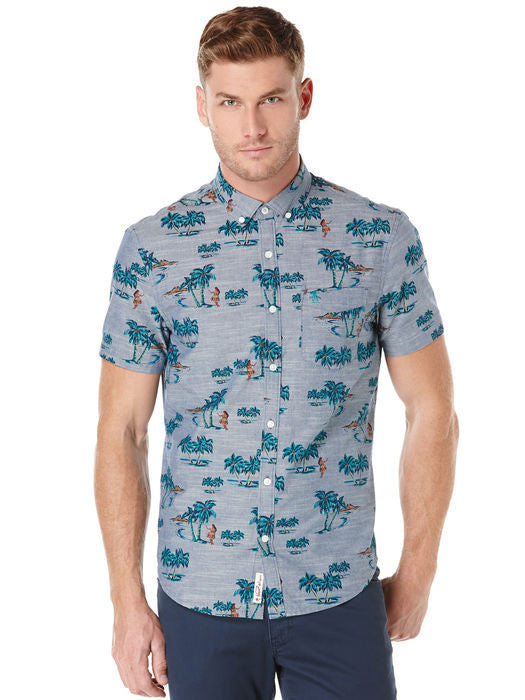 Tropical Print Chambray Shirt – Haberdasher - Clothing Boutique