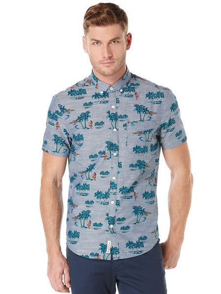 Tropical Print Chambray Shirt - Haberdasher - Clothing Boutique